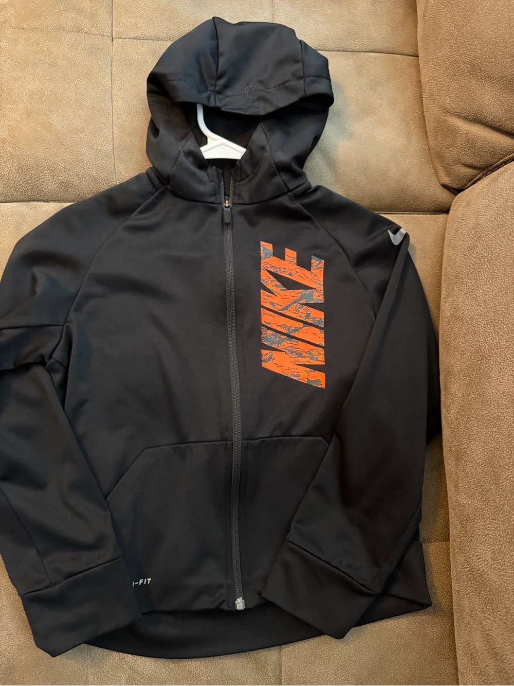 Nike Kids Black Hooded Jacket with Orange Graphic
